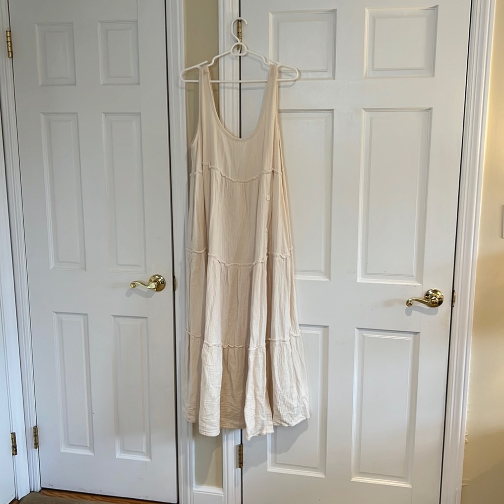 Cream White Maxi Cotton Dress - Size Medium